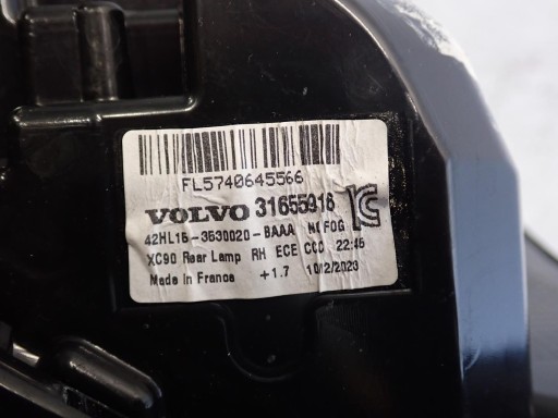 LAMPA FAR ZADNJI ZADNJA  DESNI VOLVO XC90 II 2016- 31655916