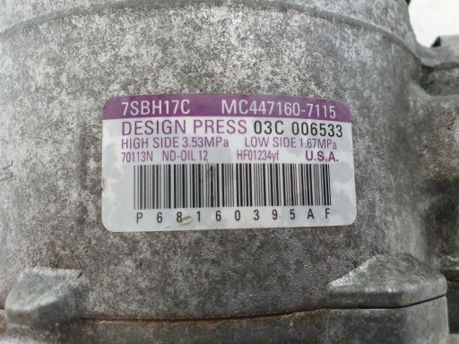 DODGE CHALLENGER CHARGER 15- 3.6 KOMPRESOR KLIMATIZACIJE 68160395AF DODGE CHALLENGER CHARGER 15- 3.6 KOMPRESOR KLIMATIZACIJE 68160395AF