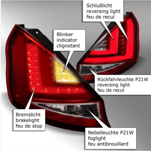 LAMPE FAROVI FORD FIESTA MK7 08-12 HATCHBACK (OBIČNI) RED WHITE LED BAR