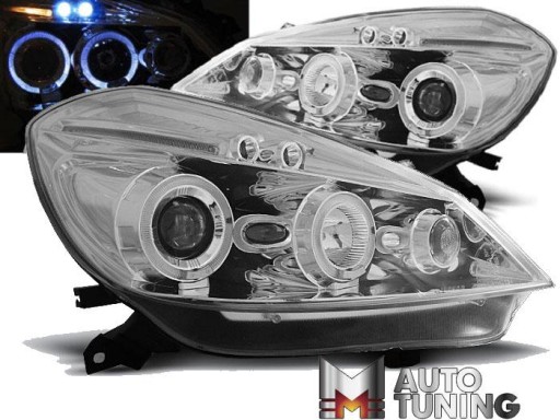 LAMPE FAROVI RENAULT CLIO 3 05-09 CHROME ANGEL EYES