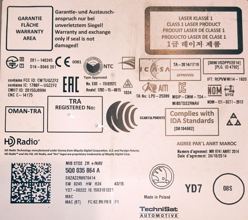 RADIO ČITAČ STANICA MULTIMEDIALNA VW SKODA OCTAVIA III MK3 5E 5Q0035864A RADIO ČITAČ STANICA MULTIMEDIALNA VW SKODA OCTAVIA III MK3 5E 5Q0035864A