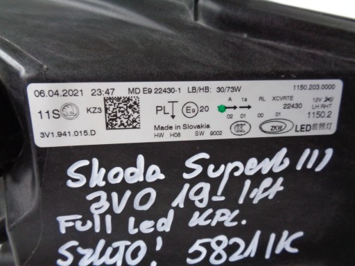 LAMPA FAR LIJEVA STRANA SKODA SUPERB III 3V 19- REDIZAJN FULL LED
