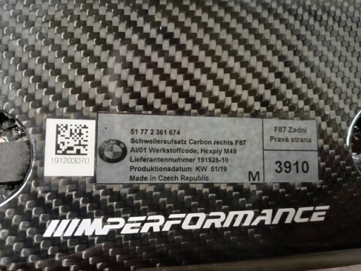 NOVO POKLOPAC PRAGA DESNA STRANA BMW M2 F87 KARBON M-PERFORMANCE
