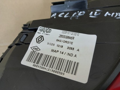 LAMPA FAR DESNA STRANA ZADNJA ZADNJI RENAULT CLIO IV 4 HATCHBACK (OBIČNI) 12-16R LAMPA FAR DESNA STRANA ZADNJA ZADNJI RENAULT CLIO IV 4 HATCHBACK (OBIČNI) 12-16R