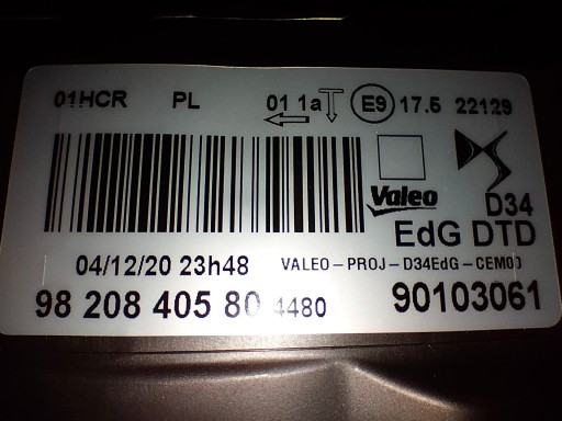 LAMPA FAR PREDNJA DESNA STRANA CITROEN DS3 CROSSBACK 19-