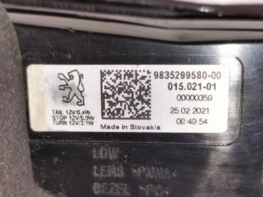 LAMPA FAR ZADNJA  ZADNJI LIJEVA STRANA PEUGEOT 308 III T10 21- GT LED