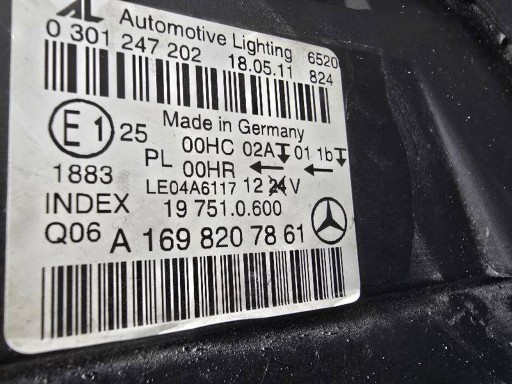 MERCEDES-BENZ B W245 05- A1698207861 LAMPA FAR PREDNJA STRANA DESNA LEČA