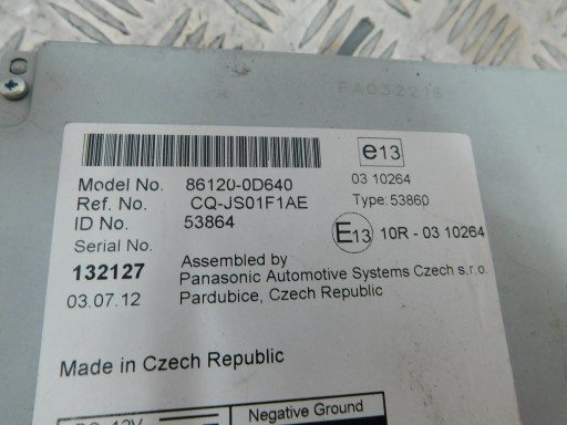 RADIO TOYOTA YARIS III 3 86120-0D640