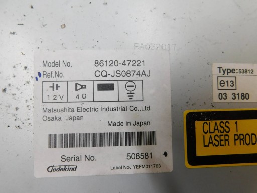 RADIO TOYOTA PRIUS II 86120-47221
