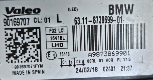 BMW 4 F32 F33 LCI REDIZAJN 17-20 FULL LED LIJEVA STRANA 8738699 BMW 4 F32 F33 LCI REDIZAJN 17-20 FULL LED LIJEVA STRANA 8738699