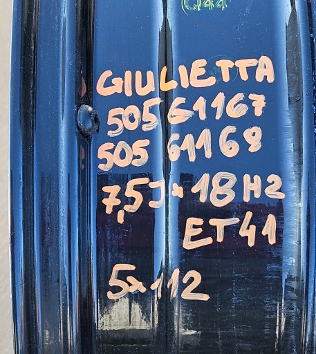 ALFA ROMEO GIULIETTA ALU FELGA 7.5X18H2 ET41 50561167