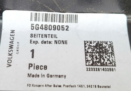 VW GOLF VII HATCHBACK (OBIČNI) BLATOBRAN OPLATA DESNA 5G4809052