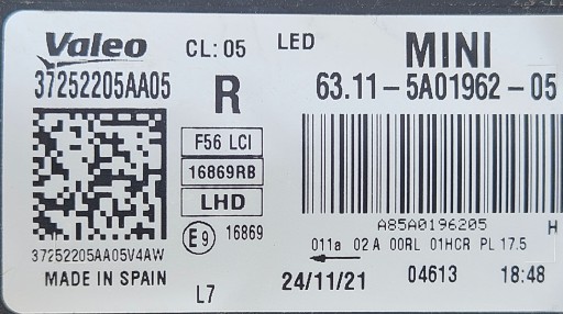 MINI COOPER F55 F56 F57 LCI LAMPA FAR LED DESNA STRANA 5A01962