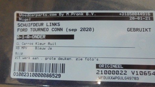 VRATA ZADNJI LIJEVA FORD TOURNEO CONNECT LONG 18-