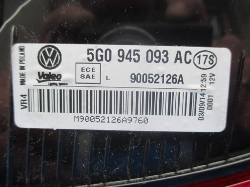 LAMPA FAR ZADNJA VW GOLF VII HATCHBACK (OBIČNI) 2012R->