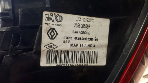 LAMPA FAR ZADNJA  DESNA STRANA RENAULT CLIO IV 2012R->