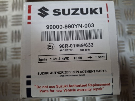 KOČIONE PLOČICE KOČNICE PREDNJA STRANA SUZUKI IGNIS 2000R-> 99000-990YN-003 KOČIONE PLOČICE KOČNICE PREDNJA STRANA SUZUKI IGNIS 2000R-> 99000-990YN-003