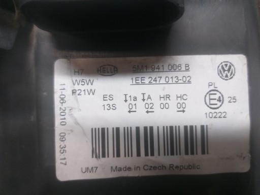 LAMPA FAR PREDNJA STRANA DESNA VW GOLF V 5 PLUS + 5M1941006B LAMPA FAR PREDNJA STRANA DESNA VW GOLF V 5 PLUS + 5M1941006B