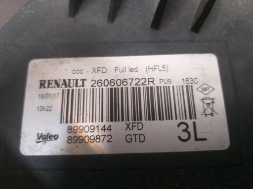 LAMPA FAR PREDNJA STRANA LIJEVA RENAULT TALISMAN FULL LED 260606722R