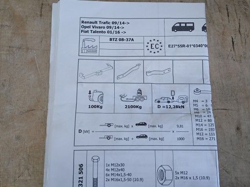 KUKA ZA VUČU RENAULT TRAFIC OPEL VIVARO FIAT TALENTO 09-14 BTZ 08-37A