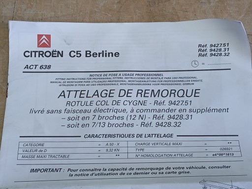 KUKA ZA VUČU CITROEN C5 KUKA ZA VUČU CITROEN C5