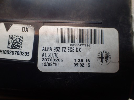 LAMPA FAR ZADNJI DESNA STRANA ALFA ROMEO GIULIA LED 20700205 LAMPA FAR ZADNJI DESNA STRANA ALFA ROMEO GIULIA LED 20700205