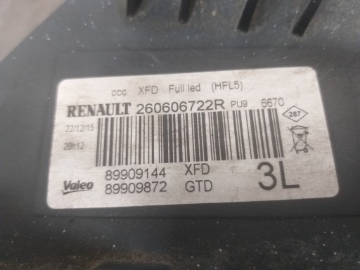 LAMPA FAR PREDNJA STRANA LIJEVA RENAULT TALISMAN FULL LED 260606722R