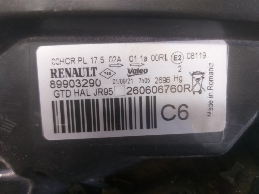LAMPA FAR PREDNJA STRANA LIJEVA RENAULT SCENIC III 3 08- 260606760R