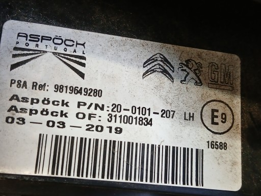 LAMPA FAR ZADNJI LIJEVA STRANA CITROEN BERLINGO PEUGEOT PARTNER IV 4 OPEL COMBO 9819649280