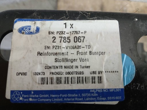 GREDA BRANIKA PREDNJA STRANA FORD CUSTOM TOURNEO MK2 PZ31V109A28TD NOVO